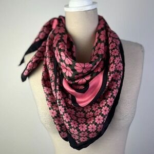 Kate Spade New York Silk‎ Ditsy Floral Scarf Barbie Pink Black Square Accessory